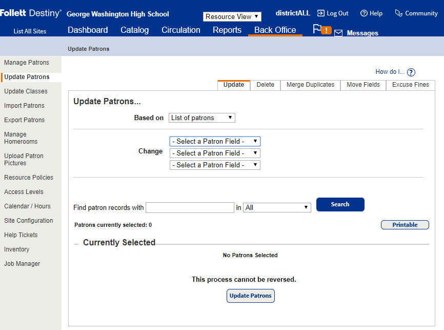 Update Patrsons page Update sub-tab based on patron list