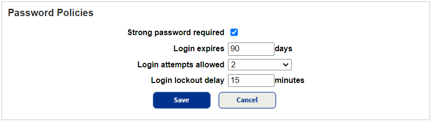 Password Policies page.