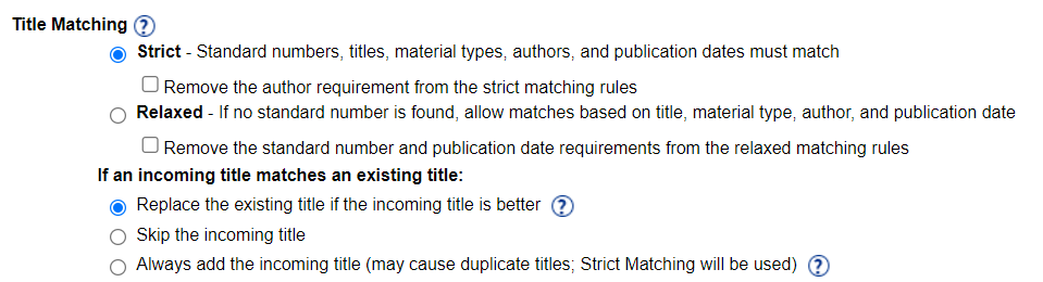 Title Matching section of Import Titles page