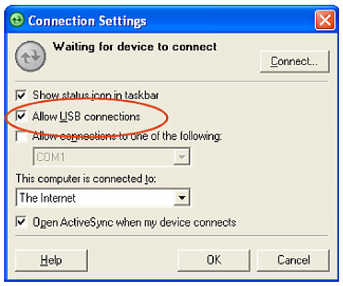 Connection Settings pop-up window with Allow USB connections circled.