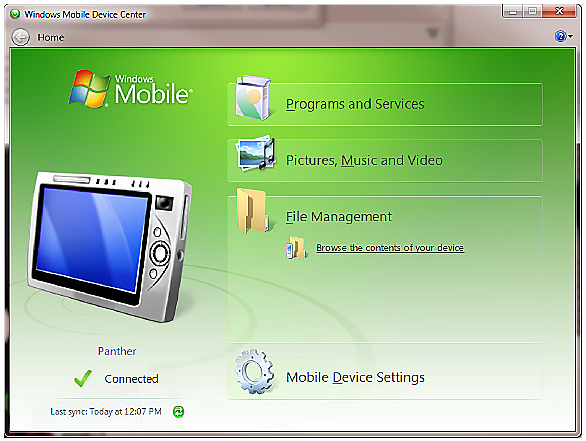 Windows Mobile Device Center.